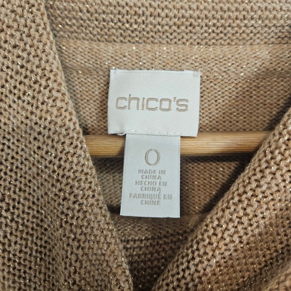 Chicos Cowl Neck Long Sleeve Sweater Metallic Thread Size 0 (S) Tan Gold - Picture 3 of 8